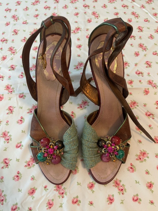 Rene Caovilla Shoes - Rene Caovilla Y2K Brown Leather Heels Jewel Flower